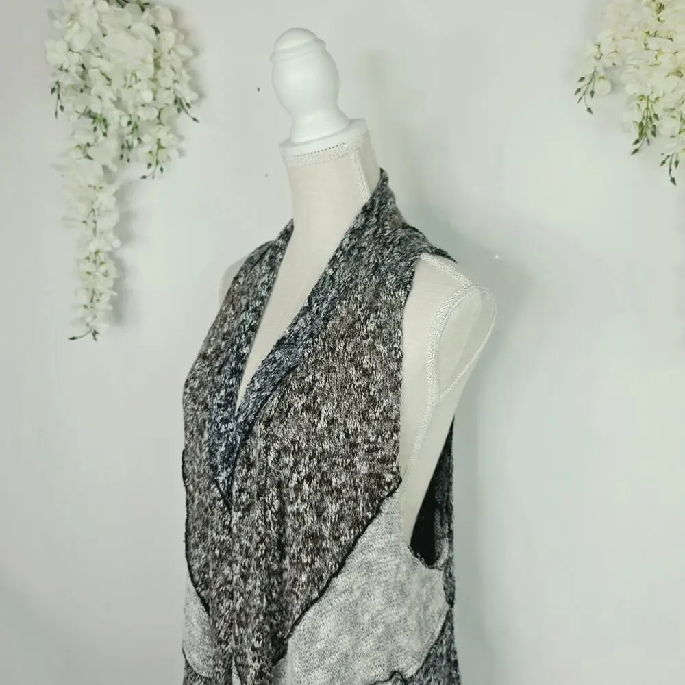 Lagenlook Open Knit Duster Vest Large Wool Blend Gray Marled Waterfall Boho - Picture 6 of 15